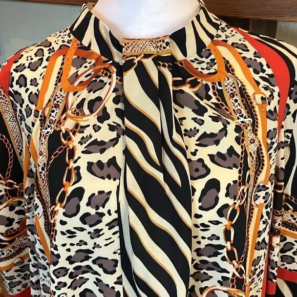 Marc New York Mixed Media Animal Print Blouse, size L - Picture 2 of 9